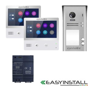 Eyevision® EasyInstall Two-Wire Video Intercom System with 2 Intercom Touch Screen Monitors and 2 Call Buttons Door Station 105° Wide Angle Outdoor Video Camera Doorbell for 2 Unit