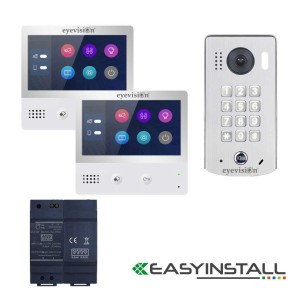 Eyevision® EasyInstall Two-Wire Video Intercom With Two Touch Screen Monitor and Surface Mount 2MP, 170° Super Wide Angle Video Intercom Doorbell