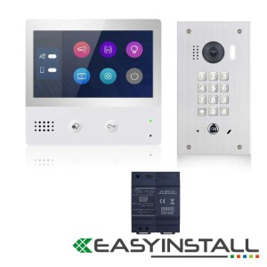 Eyevision® EasyInstall Two Wire Video Intercom System, 7 Inch Touch Screen Intercom Monitor With Flush Mount Video Intercom Door Station