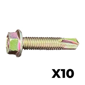 40mm x 8mm Hexagon Self-Drilling Tek Screws Gold Zinc (10 Pack)