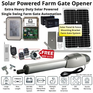 Solar Powered Electric Farm Gate Opener DIY Kit With FREE Farm Gate Bracket. Extra Heavy Duty Telescopic Linear Actuator Farm Gate Automation Remote Control Automatic Farm Gate Solar Kits, with Robust Cast Alloy Casing and Top Limits