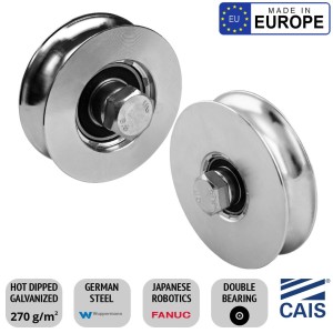 Pair of 88mm Recess Mount Sliding Gate Wheel with Double Bearing. High-Quality, Strong Galvanised German Steel Rebate Gate Wheel Made in Europe by CAIS