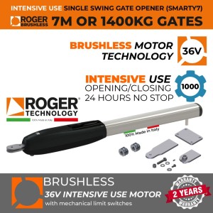 36V BRUSHLESS Swing Gate Opener Motor|100% Italian Made by Roger Technology SMARTY7 (7M /1400KG Each Leaf) Super Intensive Use for Gate Automation System.