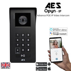 Direct to Smartphone  Advanced IP (POE) Video Intercom System With Call Button and Keypad | QR Code Access | Activity Log | Motion Detection | Two Relays | Google Home & Alexa Integration | Designed with Power Over Ethernet (POE) Connectivity into Wired Network | Video Door Bell, Secure Smart Access Control via Mobile APP and Keypad | Made in UK by AES