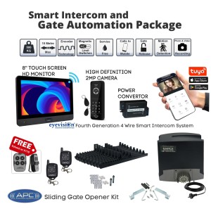 APC Sliding Gate Opener with Video Intercom Combo. Italian Made 500KG Capacity Proteous Sliding Gate Automation with Remotes, Power Convertor, 120° 2MP HD Intercom Camera Keypad (Swipe Tag Reader) and 8" HD Monitor With Built-In WiFi For Smartphone APP Access Control System (HD-EV-WF8)