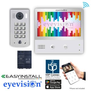 Eyevision® EasyInstall Two Wire Video Intercom System, 7 Inch Touch Screen Intercom Monitor With Surface Mount Video Intercom Door Station