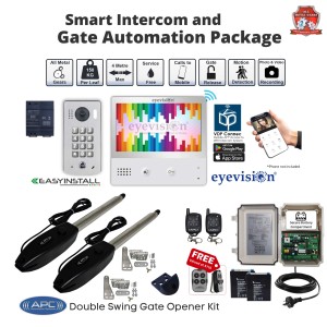 Heavy Duty Slimline Stainless Steel Double Swing Automatic Gate Opener with EasyInstall 2Wire WiFi Intercom Combo Smart Gate Automation System