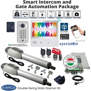 Extra Heavy Duty Telescopic Linear Actuator Kit with Robust Cast Alloy Casing and Top Limits Double Swing Gate Opener with EasyInstall 2Wire WiFi Intercom Combo Smart Gate Automation System