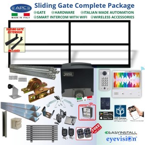 4.9m Complete Smart Home Gate Automation Package with 4.5m Gate Frame + 0.4m Gate Extension including Sliding Gate Hardware + Heavy Duty Italian Made Gate Automation APC Proteous 500 + Access Control Accessories and Eyevision EasyInstall 2Wire WiFi Video Intercom System with Mobile APP