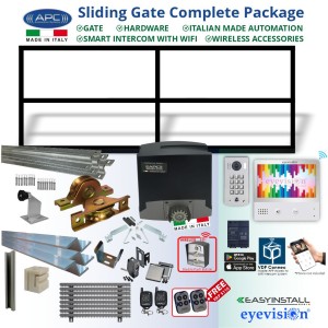 5m Complete Smart Home Gate Automation Package with Gate Frame + Sliding Gate Hardware + Italian Made Gate Opener + Wireless Accessories + WiFi Video Intercom