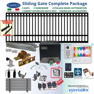 4.9m Complete Smart Home Gate Automation Package with 4.5m Ring Top Gate + 0.4m Gate Extension including Sliding Gate Hardware + Heavy Duty Italian Made Gate Automation APC Proteous 500 + Access Control Accessories and Eyevision EasyInstall 2Wire WiFi Video Intercom System with Mobile APP