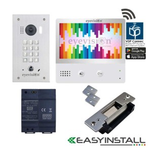 Eyevision® EasyInstall Two-Wire Smart WiFi Video Intercom Flush Mount Keypad Doorbell Camera System with Electric Striker System.