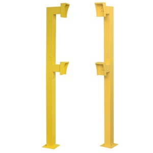 Dual Gooseneck Post / Pedestal with Rain Hoods for Cars and Trucks. 1120 and 2000mm Dual Height, Heavy-Duty Steel, Yellow Powder-Coated Gooseneck Pedestal with Bolt-Down Base Plate.