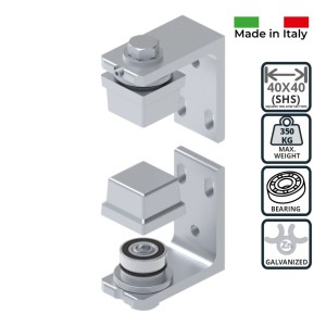 350 kg Universal Left/Right Bearing Hinges. Italian Made Heavy-duty Adjustable Bearing Hinges With a Knock-In 40x40mm Square Hollow Section (SHS) Caps Are Suitable for Steel Swing Gates.