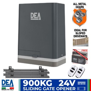 Extra Heavy Duty 900kg Sliding Gate Opener Kit | Italian Made by DEA. Automatic Gate Opener System with All-Metal Gear Strong Sliding Gate Automation Motor and Magnetic Limits. Suitable sliding gate on sloped driveways.