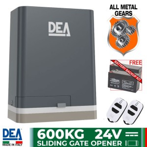 600kg Heavy Duty Sliding Gate Automation Motor with All-Metal Gear and Magnetic Limits With 2 Remote Controls and Free Battery Backup | Italian Made by DEA, Automatic Gate System.