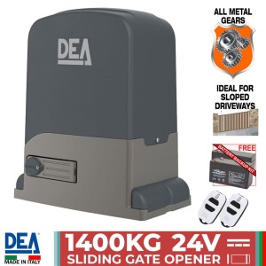 1400kg Super Duty Sliding Gate Automation Motor with All-Metal Gear and Magnetic Limits With 2 Remote Controls and Free Battery Backup| Italian Made by DEA, Fast and Strong Automatic Gate Opener System Ideal for Sloped Driveways.