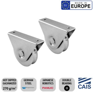 Sliding Gate Wheels, Pair of 98mm Flat Mount European Made Gate Wheel. High-Quality German Steel CAIS WTO Double Bearing Gates Wheel