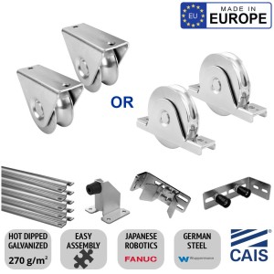 5m Sliding Gate Hardware Premium Kit | European Made Heavy Duty Hot Dipped Galvanized German Steel Sliding Gate Hardware Kit With Ground Track, Wheels, Adjustable End Stop Bracket Set, Upper Rollers, Bolt Down Gate Stop | Made in Europe by CAIS.