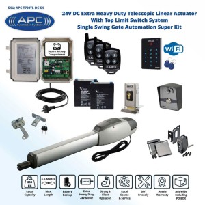 Extra Heavy Duty Telescopic Linear Actuator Kit with Robust Cast Alloy Casing and Top Limits, Single Swing Gate Opener