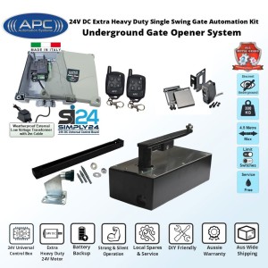 DIY Gate Opener Trade Kit Discreet Underground Automatic Gate System with Italian-Made Simply 24 Universal Control Box, APC-UG1400C Extra Heavy Duty All Metal Gears Underground Gate Motor, Adjustable Limit Switches, Safety Sensor, Remote Controls, Single Swing Gate Automation