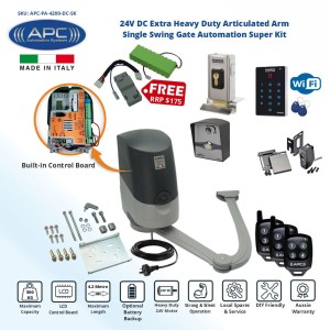 Extra Heavy Duty Italian Made Proteous PA-4200 Articulated Arm Super Kit, Single Swing Gate Opener With Battery Back-up