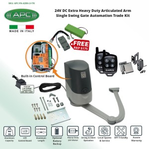 Extra Heavy Duty Italian Made Proteous PS-4200 Articulated Arm Trade Kit, Single Swing Gate Opener With Battery Back-up