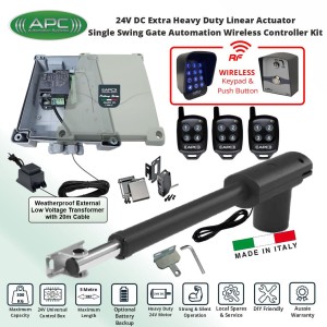 Driveway Gate Automation 24V System DIY Kit with Wireless Keypad and Push Button Switches Controller. Italian-Made APC PT-5000 Linear Actuator Automatic 24V Low Voltage Electric Gate Opener
