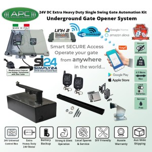 Discreet Underground Automatic Gate WiFi Smart Kit with Italian-Made Simply 24 Universal Control Box, 24V External Transformer and 20m Low Voltage Cable,  APC-UG1400C Extra Heavy Duty All Metal Gears Underground Gate Motor, Adjustable Limit Switches, Safety Sensor, Remote Controls, WiFi Smart Switch, Single Swing Gate Opener