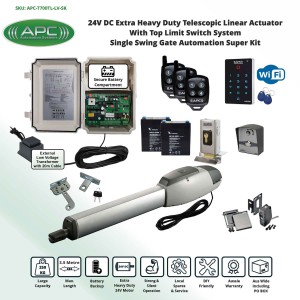 Extra Heavy Duty Telescopic Linear Actuator Kit with Robust Cast Alloy Casing and Top Limits, Single Swing Gate Opener