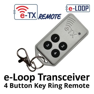 e-Loop Compatible 4-Button Remote Control. The e-TX remote is a sleek, compact controller that is easily programmed for any e-Trans product. Compatible with e-loop systems, Range 50m.