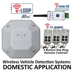 Wireless e-Loop Detector Automatic Gate Vehicle Access Control Kit with three e-Loop Compatible Remotes Combo Package | Wireless Vehicle Detection Ground Loop Sensor System - Domestic eLoop Automatic Gate Vehicle Access Control Kit With Three eTX 4 Button Remote Controls