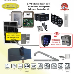 Solar Powered Gate Automation Wireless Controller Kit. APC-790 Forward/Side Mount Extra Heavy Duty Articulated System With Adjustable Limit Switches, Solar Gate Opener