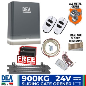 Extra Heavy Duty 900kg Sliding Gate Opener with LED/X lighting Kit | Italian Made by DEA. Automatic Gate Opener System with All-Metal Gear Strong Sliding Gate Automation Motor, Magnetic Limits and LED/X lighting. Suitable sliding gate on sloped driveways.