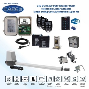 Heavy Duty Whisper Quiet Telescopic Linear Actuator Kit. Electric Automatic Motorized Gate System, Driveway Gate Opener for Single Swing Gates