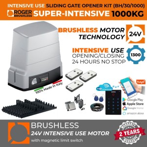 1000 KG High Torque Brushless Sliding Gate Opener Wi-Fi Access Control Kit |100% Italian Made by Roger Technology BH30 Sliding/Roller Gate Automation System. Super Intensive Use, 100% Duty Cycle 1 Ton Capacity Brushless High Torque Sliding Gate Motor With Magnetic Limits, Remote Controls and APC MONDO Wi-Fi Keypad Smart Access Control