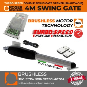 Italian-Made Roger Technology 36V Brushless Ultra High-Speed Swing Gate Opener | Max. 4M or 400KG Gate Leaf | Super Intensive Use