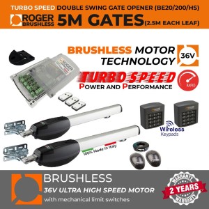 Roger Technology Brushless Ultra High-Speed Swing Gate Motor, 5m Opening ( 2.5M or 300KG Each Leaf), Super Intensive Use Double Gate Automation System