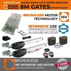 36V Brushless Super Intensive Use, High Torque, Double Swing Gate Automation | Max. 8m Opening (4M or 400KG Each Leaf)
