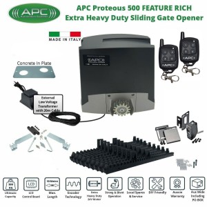 Extra Low Voltage 24V DC Electric Gate APC Proteous 500 FEATURE RICH Extra Heavy Duty Automatic Sliding Gate Opener Trade Kit with Encoder System