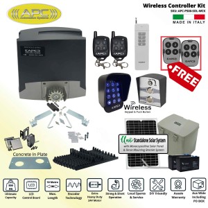 Solar Powered Electric Gate APC Proteous 500 FEATURE RICH - Italian Made 24V DC Extra Heavy Duty Automatic Sliding Gate Opener Wireless Controller Kit with Encoder System