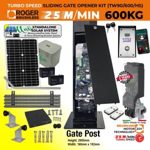 Solar Powered Invisible Sliding Gate Operator Phone Access Kit with Custom-Designed Pre-Made Gate Post, In-Post Turbo Speed Brushless Sliding Gate Motor, Standalone Solar Power System, Remote Controls, Reflective Safety Sensor, and 4G Intercom - GSM Audio Intercom Doorbell | No Limits Required | 100% Italian Made by Roger Technology TW90/600/HS 100% Duty Cycle 600kg Sliding Gate Automation System