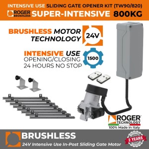 Invisible Sliding Gate Operator | In-Post Sliding Gate Opener Kit | Suitable to Install Inside 150mm x 150mm Post, No Limits Required | Intensive Use Brushless Sliding Gate Motor |100% Italian Made by Roger Technology TW90/820 Sliding Gate Automation System. 100% Duty Cycle 800kg Brushless In-Post Invisible Sliding Gate Motor