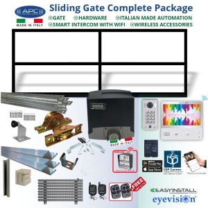3m Complete Smart Home Gate Automation Package with Gate Frame including Sliding Gate Hardware + Heavy Duty Italian Made Gate Automation APC Proteous 500 + Access Control Accessories and Eyevision EasyInstall 2Wire WiFi Video Intercom System with Mobile APP