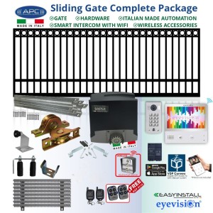 3.5m Complete Smart Home Gate Automation Package with Ring Top Gate including Sliding Gate Hardware + Heavy Duty Italian Made Gate Automation APC Proteous 500 + Access Control Accessories and Eyevision EasyInstall 2Wire WiFi Video Intercom System with Mobile APP