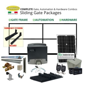 Solar Gate Automation 4.9m Gate Frame Combo Package (4.5m Gate Frame + 0.4m Gate Extension) including Hardware, Italian Made Sliding Gate Opener, Solar Panel, and Batteries