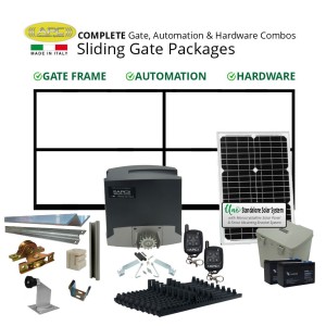Solar Gate Automation with 5m Gate Frame Including Hardware Combo Package. Sliding Gate Opener, Solar Panel, and Batteries