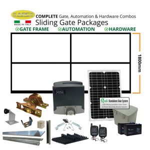 5m Complete Solar Powered Automatic Driveway Sliding Gate Combo With 5m Gate Frame (1.8m Height), Sliding Gate Hardware, Standalone Solar Power System with Solar Panel and Batteries and Heavy-Duty 500kg Sliding Gate Opener(Made in Italy) Remote Control Gate Automation System.