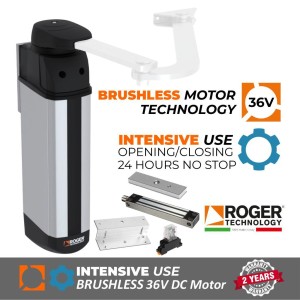 Pedestrian Gate Motor with Articulated Arm with 280KG Magnetic Lock and Electromagnetic Power Relay | Super Intensive Use | 100% Italian Made by Roger Technology, SLED Series SL/180/R Swing Gate Motor for Pedestrian Gate Automation System.