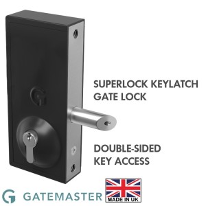 Gatemaster Superlock Keylatch Gate Lock Suited for Frame Thickness of 40-60mm| Double-Sided Key Access | Bolt-On Locks for Metal Gates, Keyed Gate Locks